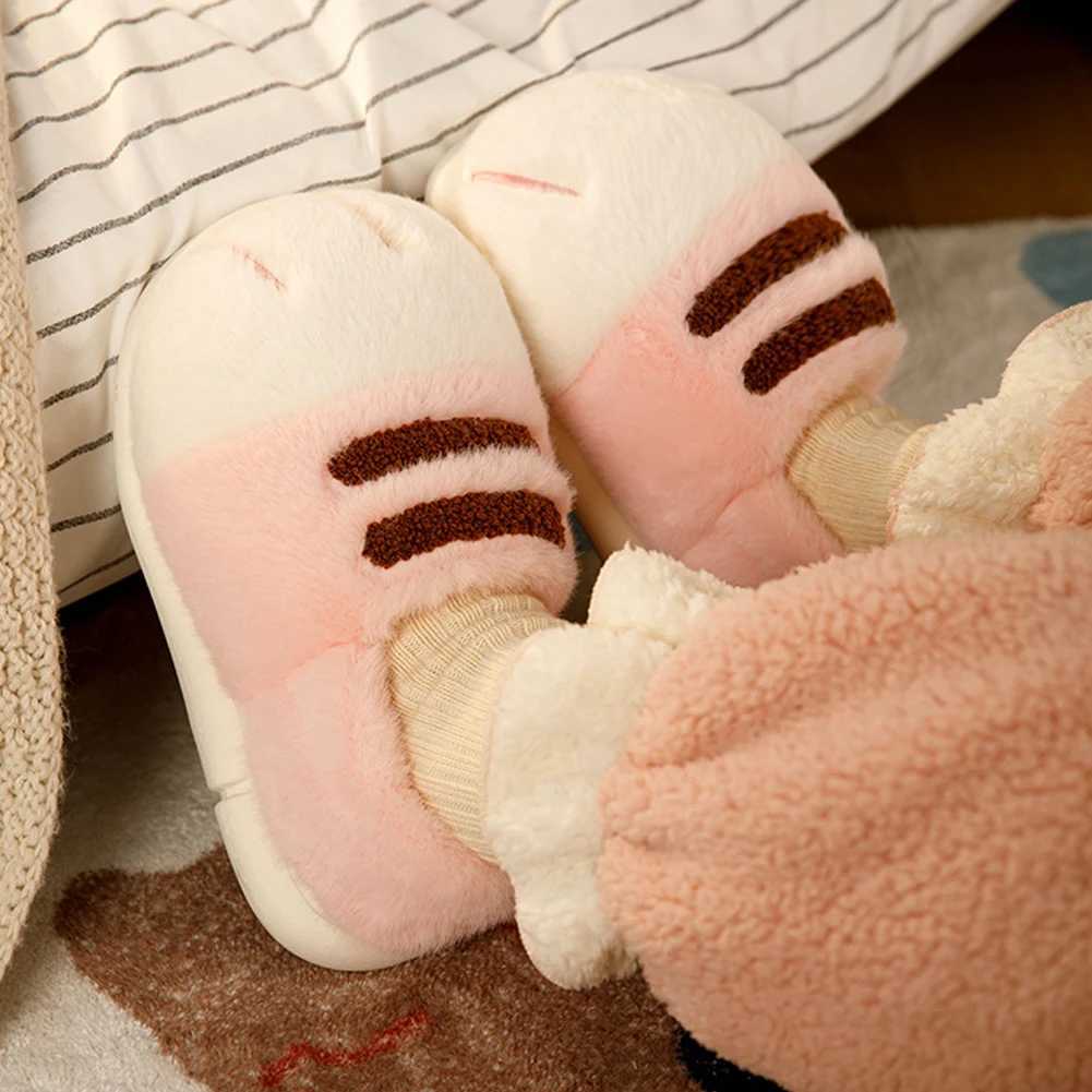 Cat Paw Feet Slippers Woman Fluffy Closed Heel Home Shoes for Winter Warm Slip On Animal Claw Slipper Furry Loafer Indoor Slippe S260305