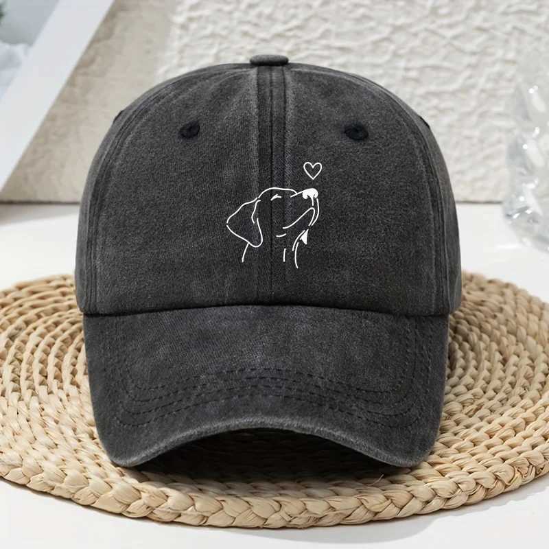 White line dog print womens baseball cap versatile for spring and summer retro soft top baseball cap dad hat vintage S260306
