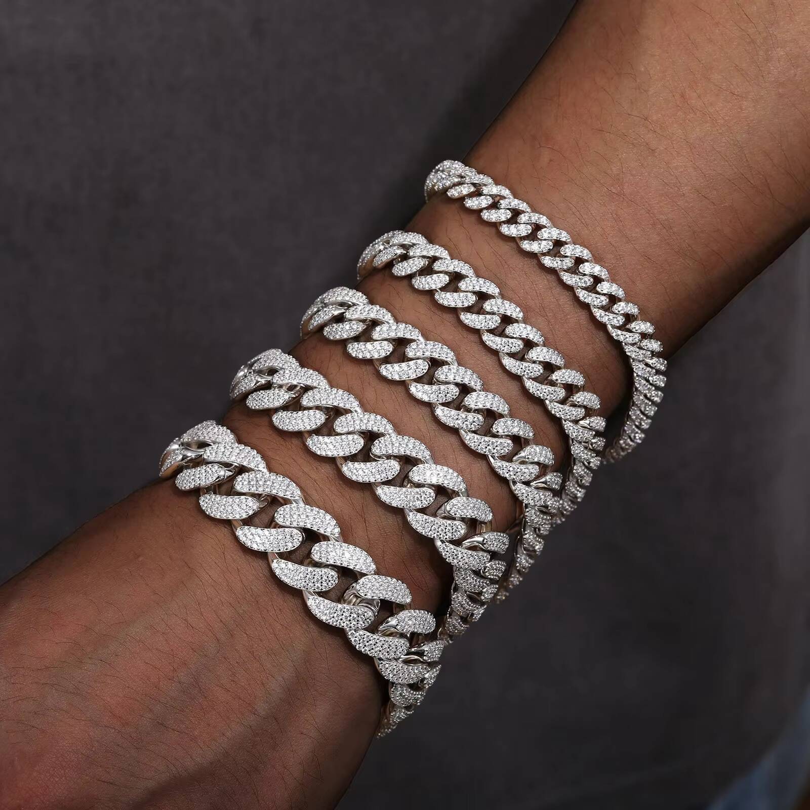 D VVS Moissanite 8-20mm S925 Sterling Silver Cuban Link Bracelet Miami Chain Necklace For Men Singer Style Rap Hip Hop Jewelry