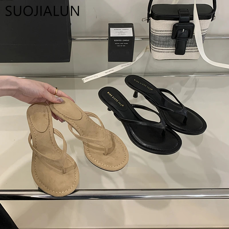 SUOJIALUN Summer Women Slipper Fashion Narrow Band Ladies Casual Slides Outdoor Dress Flat Heel Vacation Sandal 260306