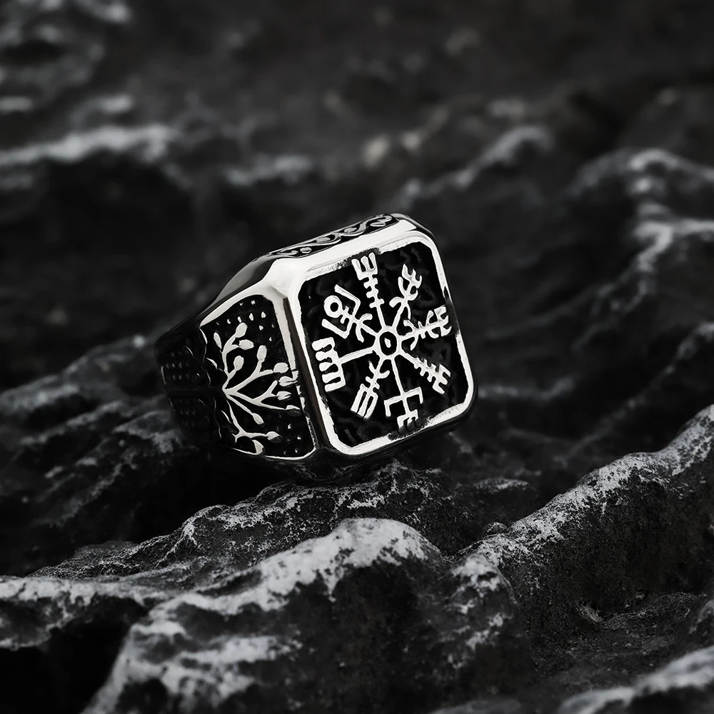 Viking Tree of Life Steel Ring European and American Mens Compass Vintage Fashion Stainless Steel Ring Handpiece 260302