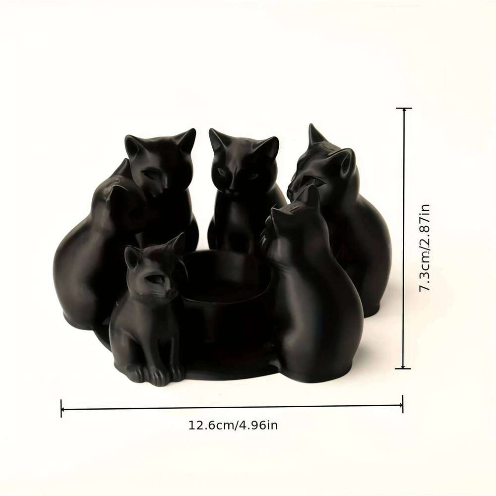 3D Printed Black Candle Holder Cat Figurine Circle Decor Creative Home Desktop Ornament Gift | Modern Minimalist Style XJ260305
