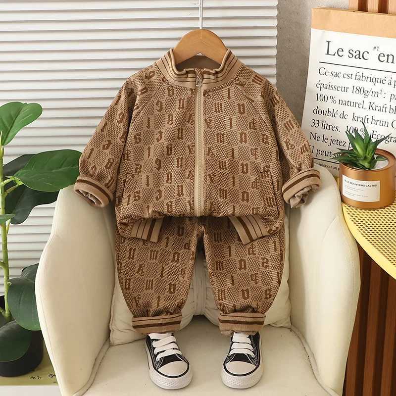 Kids Tracksuits 2Pcs, 2025 Spring Autumn Monogram Jacquard Jacket & Pants Set, Boys Casual Sports Outfits 5YT260306