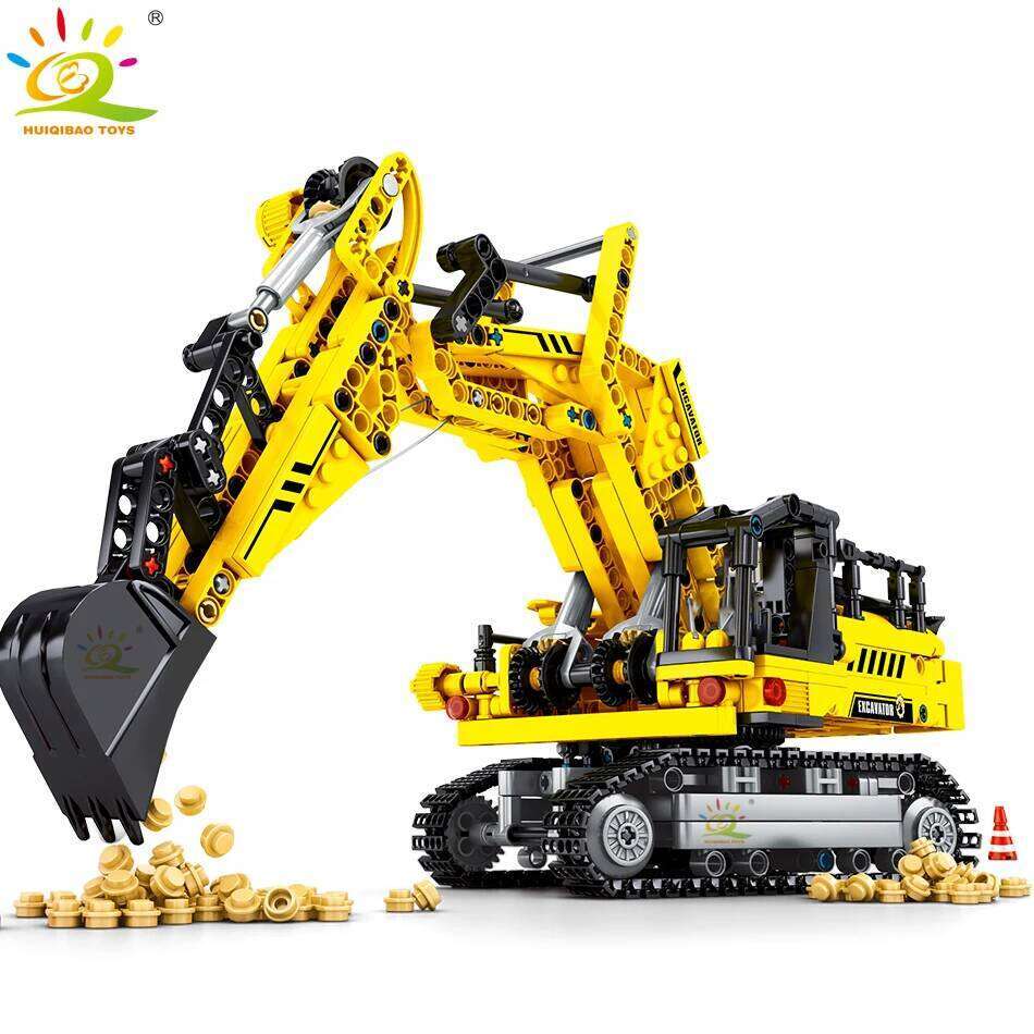 HUIQIBAO 841PCS MOC Engineering Excavator Truck Building Blocks Vehicle Car Bricks City Construction Toys For Children Boys Z260306