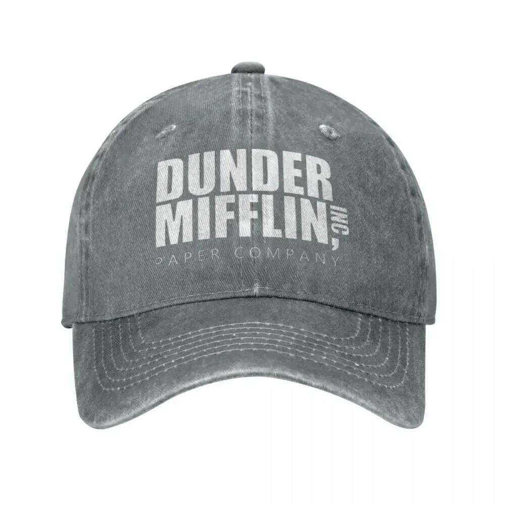 Classic Dunder Mifflin Logo Baseball Caps Men Women Distressed Denim Washed Sun The Office Travel Adjustable Hats Cap Y260304