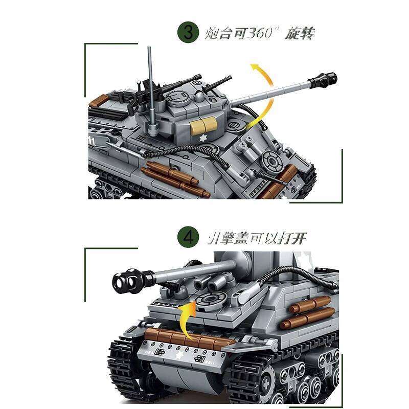 656PCS Military US Sherman M4 Building Blocks WW2 Tank City Police Soldier Weapon Action Figure Bricks Kids DIY Toys Gift Z260306