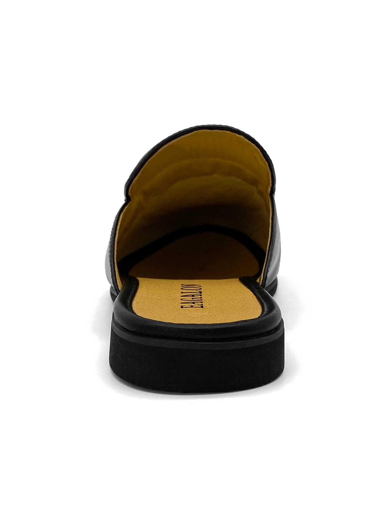 Men's Black Leather Mules Slippers with Golden Eagle Metal Emblem Backless Loafers Red Bottom Slip-on Casual Dress Shoes