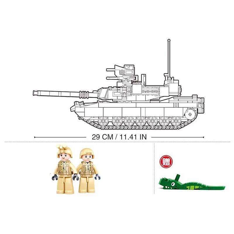 SLUBAN New World War II 2 Military USA Abrams M1A2 Battle Tank Chariot Building Blocks Army Classic Accessories Model Kids Toys Z260306
