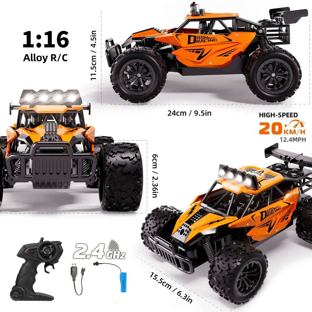Remote Control Car RC Drift Racing 1:16 Vehicle Off Road Alloy 2.4G Radio High-Speed Trucks With LED Light Climbing Gift Kid Toy C260305