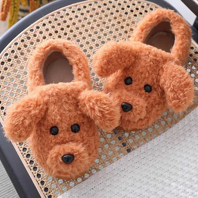 Comwarm Cute Dog Short Plush Slippers For Women 2023 Winter Warm Furry Cotton Shoes Couples Home Indoor Bedroom Cozy Slippers S260305