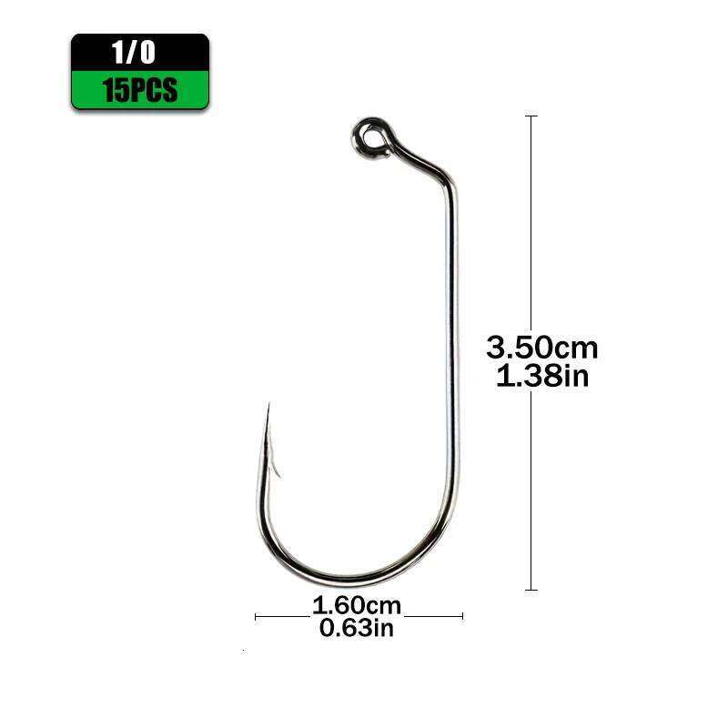 15pcs High Carbon Steel Jig Fishing Hooks 60 Degree Offset Eye Shank for Saltwater Bass Jigging - Black Nickel Finish Strong S260305