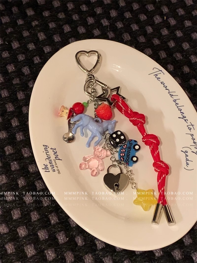 Fashionable Ins Rainbow Beads Bag Charm Novel Hanging Chain Ropes Key Bag Pendant For Men And Women Jewelry Accessories 251023