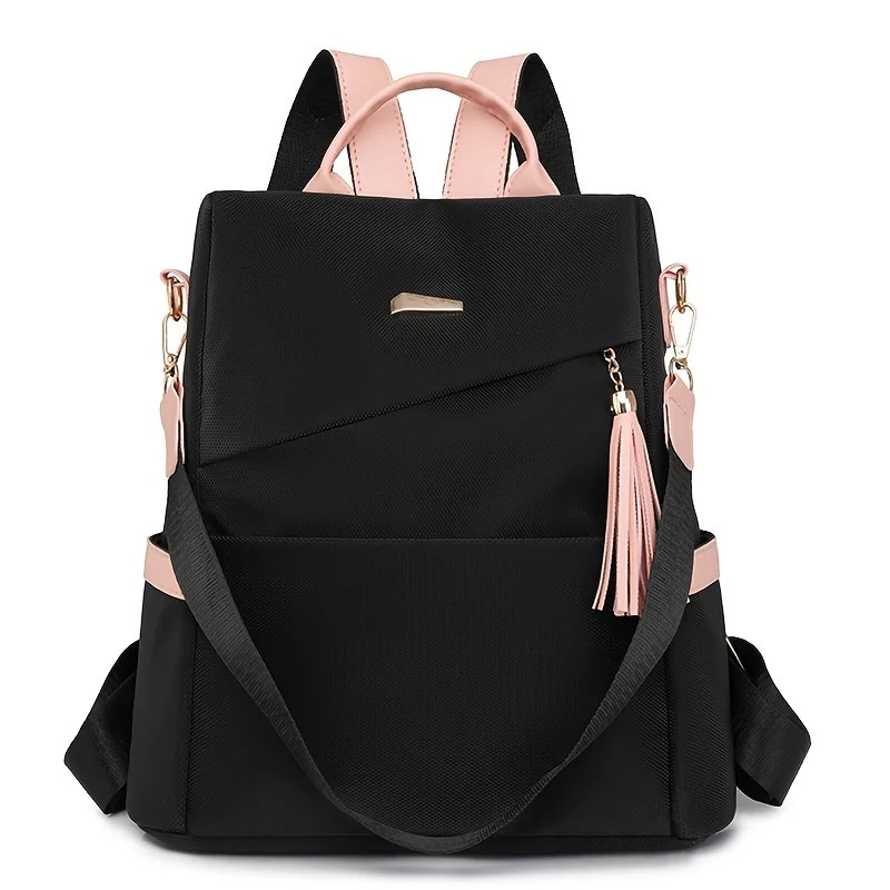Travel Essentials Elegant Womens Anti-theft Lightweight Backpack Chic White with Pink Accents260228