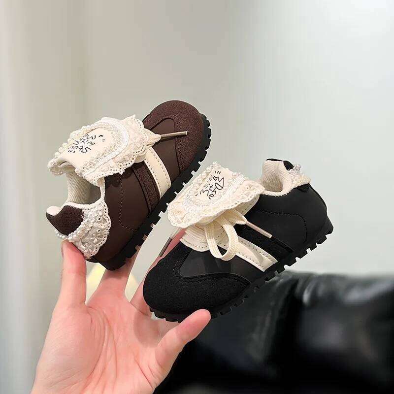 Children Casual for Girls Spring and Autumn New Fashion Elegant Lace Soft Bottom Anti-slippery Daily Chic Sports Shoes 26Y0304