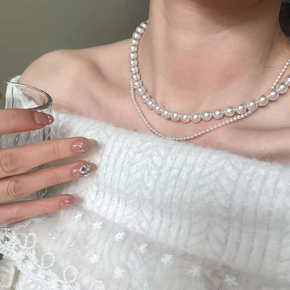 Spring New Manta Rose Pink Purple Pearl Necklace French Gentle Light Luxury Niche Collarbone Chain