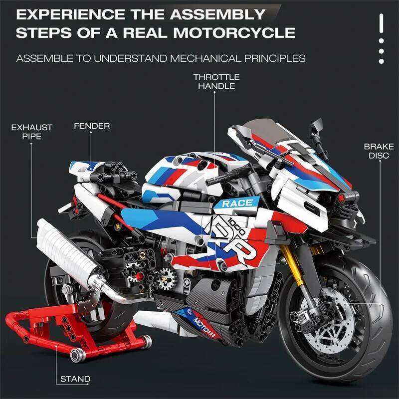 949PCS Super Motorcycle Building Blocks With Parking Rack Racing Model Bricks Desktop Display Ornaments Children's DIY Toy Gifts Z260305