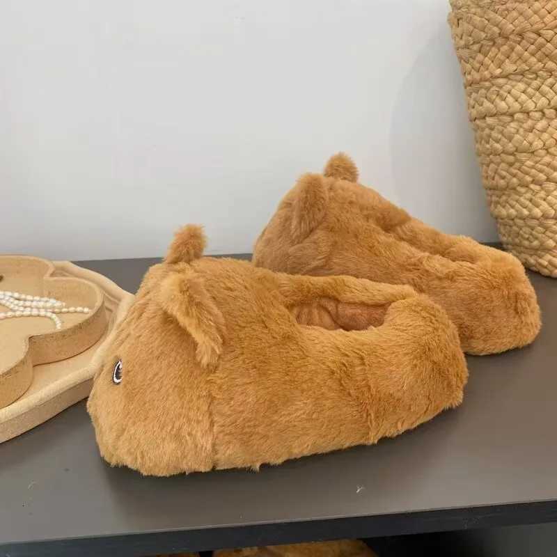 Cute brown and gray cats work from home slippers for girls animal confinement shoes fashionable home plush cat slippers S260305