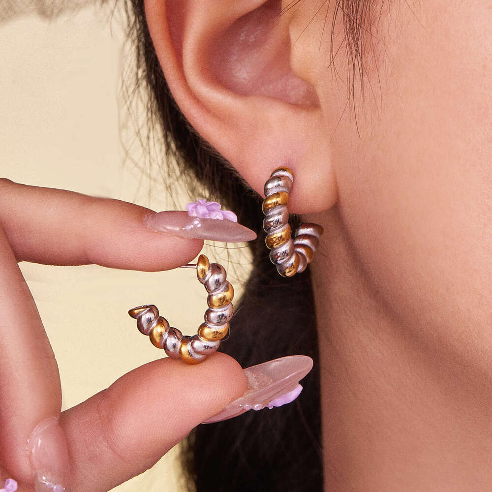 French Minimalist Twisted C-Shaped Hoop European and American INS Style Versatile Personality Earrings for Women