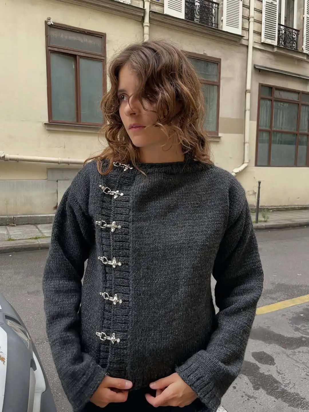 2025 European and American new autumn and winter button cardigan sweater warm casual and slimming womens knitted sweater emo M260306