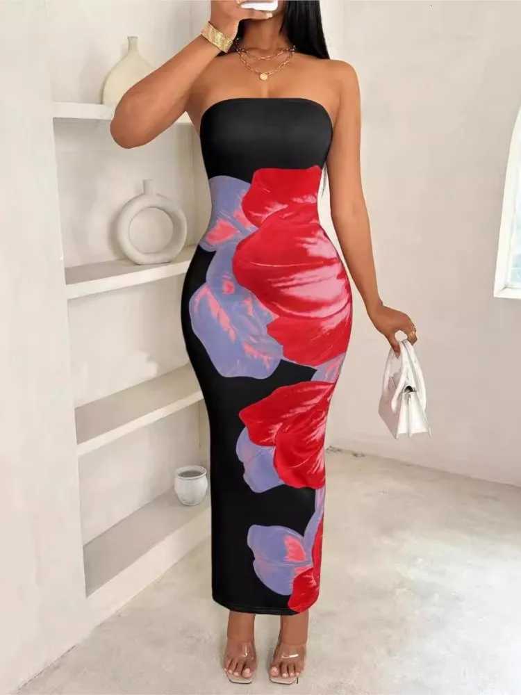 Elegant Fashionable Printed Long Dress New Summer Womens Sexy Slim Fit Chest Wrapped Off Shoulder Casual Dress X260306