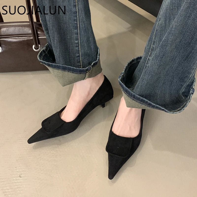 SUOJIALUN Autumn Women Pointed Toe Boat Shoes Fashion Red Ladies Elegant Dress Pumps Shoes Thin Low Heel Outdoor Dress Pump 260303