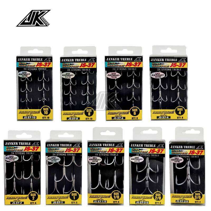 JK JS-37 Triple Gray Color 3X Strong Treble Hooks super antirust Fishhook Fishing Tee Hook#10~#1.1/0 2/0 3/0 Seafishing S260305