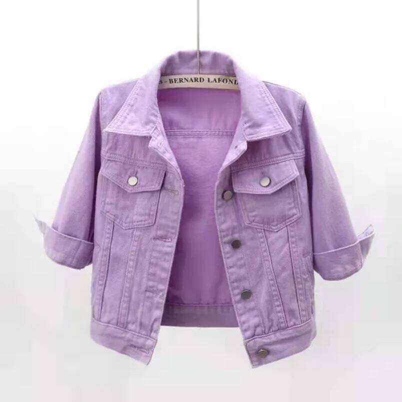Women Denim Jacket Spring Autumn Short Coat Pink Jean Jackets Casual Yellow Purple Blue Loose Tops Lady Outerwear