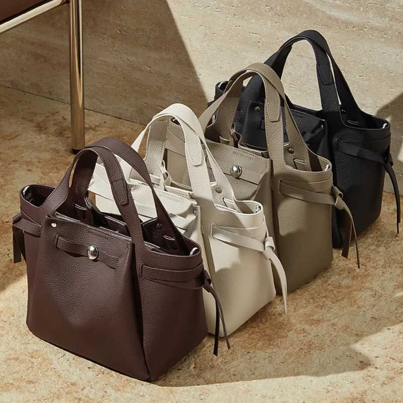 Burminsa Cowhide Genuine Leather Bucket Soft Shoulder Bags For Women 2026 Designer Crossbody Totes Work Ladies Handbags H260306
