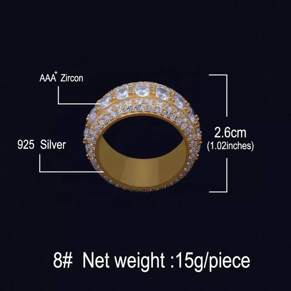 INS Minimalist 18K Gold Plated Smooth Female Five Rows of CZ Ring 925 Sterling Silver Rotate Ring for Men