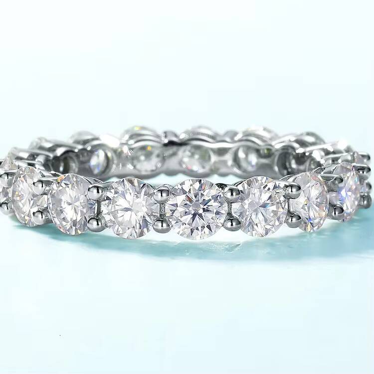Cluster Gra Certified 4mm 925 Silver Eternity Ring Silver Jewelry Iced Out Hip Hop Tennis Ring Moissanite Cuban Link Ring Band