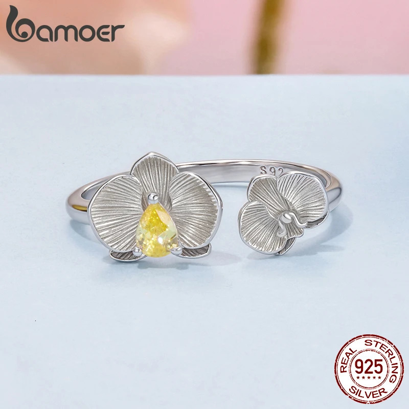925 Sterling Silver Phalaenopsis Open Ring for Women White Gold Plated Lucky Flower Jewelry Gift Fashion Birthday Gift 260302