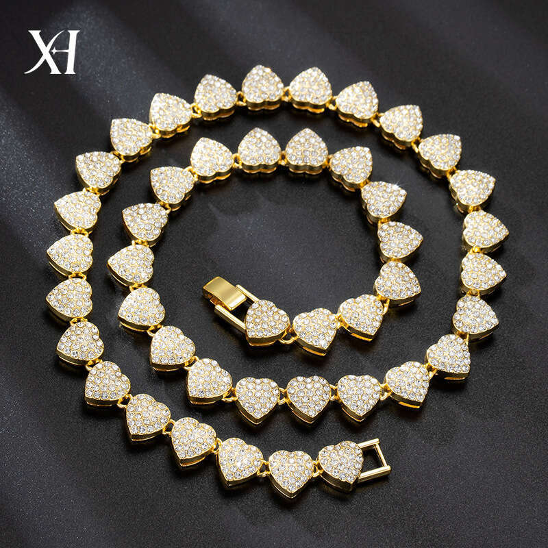 European and American cross-border high-quality heart-shaped Cuban necklace 10mm alloy full diamond women's bracelet hip-hop jewelry factory