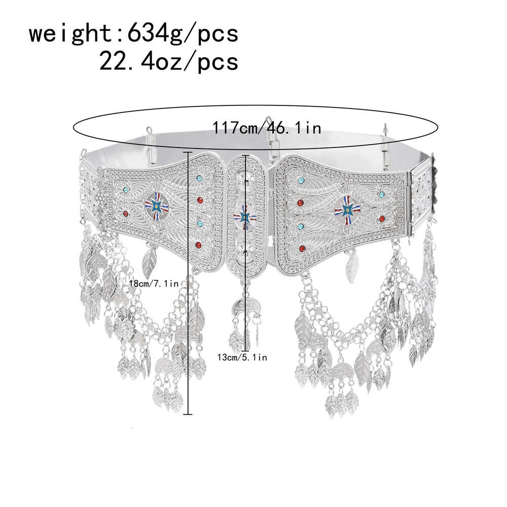 New Exaggerated Large Chain Fashionable Tassel National Flag Belt Performance Costume Accessory Ethnic Style Waist Ornament High-Quality