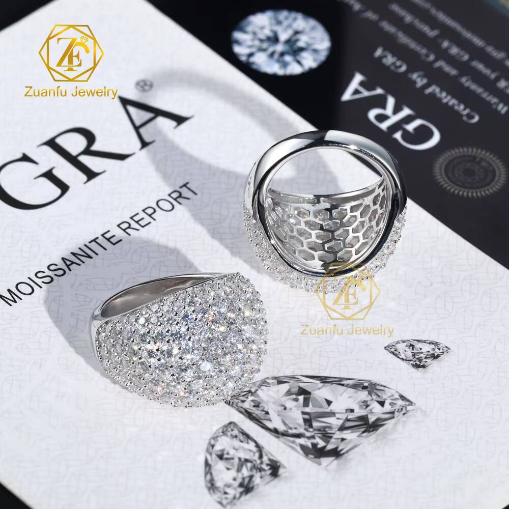 Unique Style Big Size Hip Hop Rock Ring Ice Out Melee Moissanite Diamond 925 Sterling Silver Men Ring