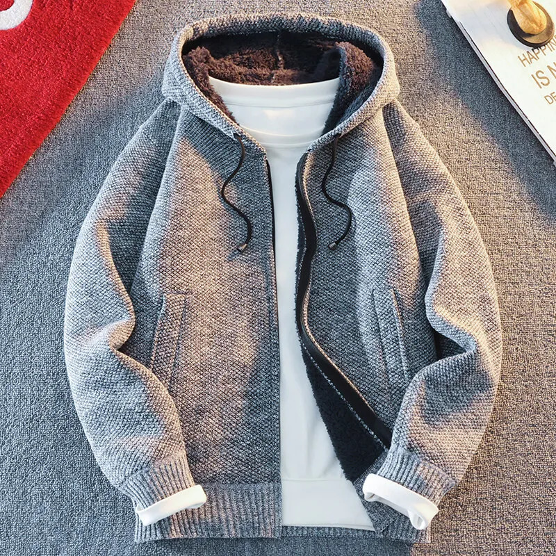 Classic Mens Knitted Sweater Cardigan Hooded Jackets Casual Streetwear Full Zip Cardigans Jackets Coat 260306