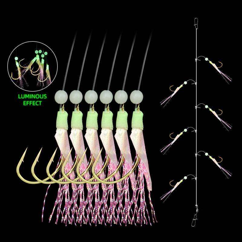 ZYZ Sabiki Rigs Luminous Sea Hooks 1 6 Fishhooks Saltwater or Freshwater Boat Fishing Set Tackle S260305