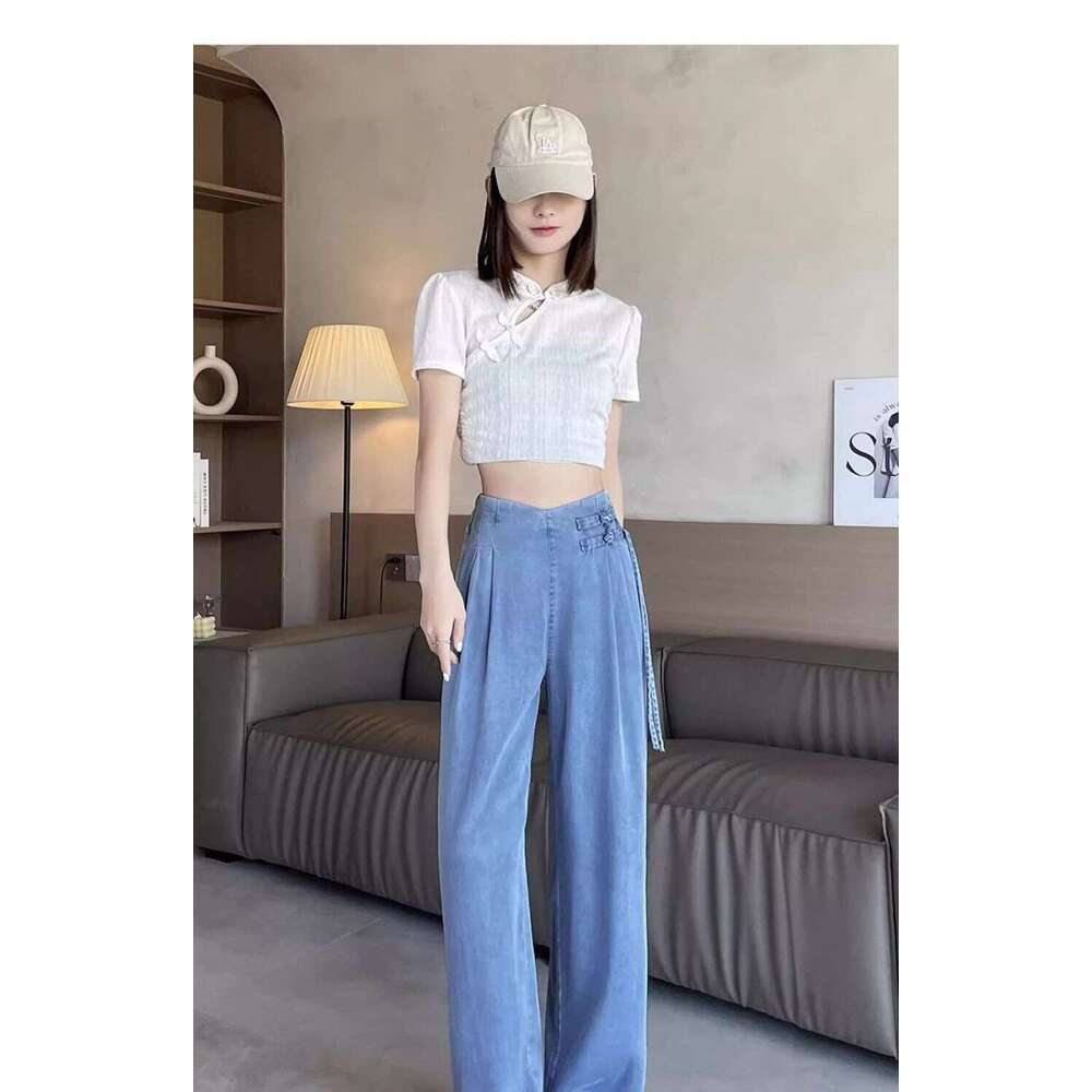 Mardi Hefxessdr Women Clothing Summer Chinese Style Vintage Streetwear Y2K Jeans Female Elegant Chic High Waist Denim Wide-leg pants jeans women'
