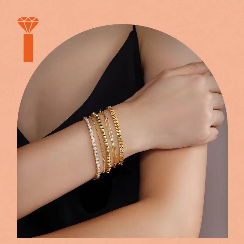 925 Sterling Silver Fine Jewlery Gold Plated Cuban Bracelets Tennis Charm Bracelets Set Moissanite Beads Women Bracelets