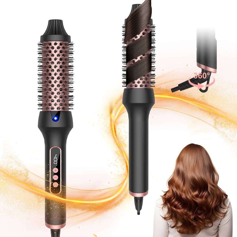 1.5 Inch Thermal Create Loose & Volume Curls Heated Iron Brush 9 Heat Settings Ionic Hair Curler Curling Comb 26Y0306