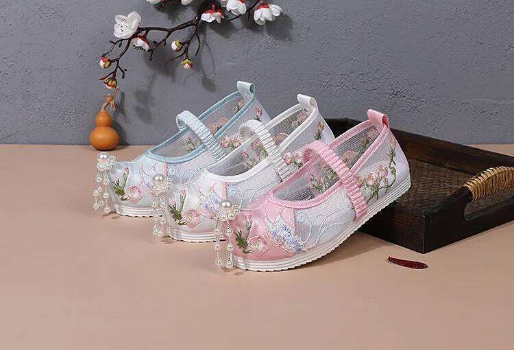 Chinese Style Hanfu Cloth Kids Ancient Costume Embroidered Girls Shoes Casual Performance Baby Zapatos Children's Flats 26H0306