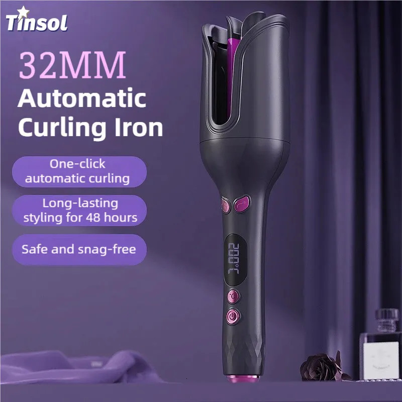 TINSOL 32MM Electric Rotary Curling Iron Automatic Hair Curler Negative Ion Air Rotating Curling Bar Professional Styling Tool 260305