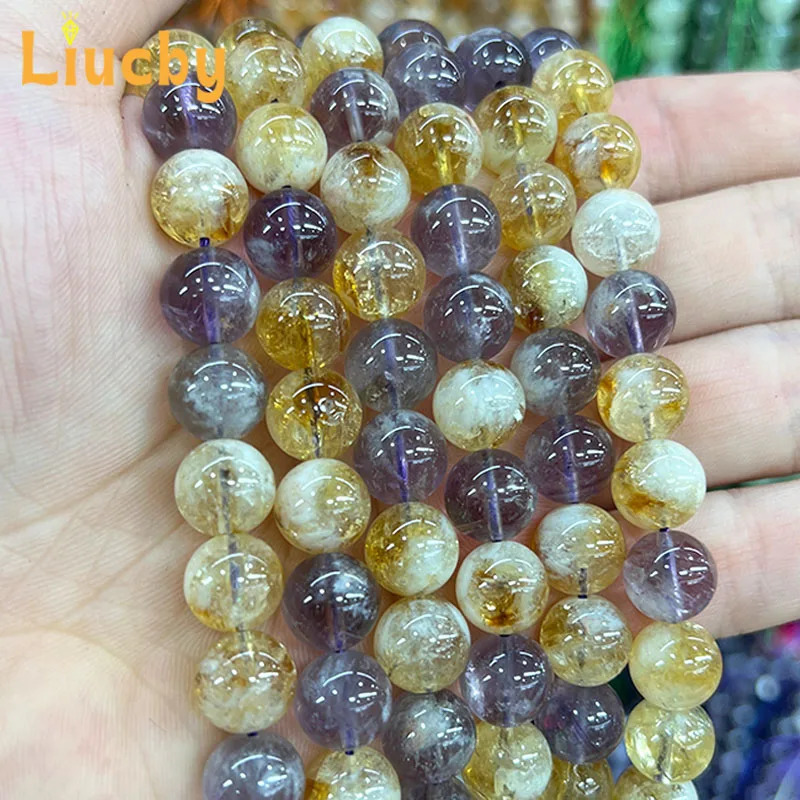Advanced sense Natural Stone Purple Yellow Chalcedony Beads DIY Bracelets Accessories For Jewelry Making 15 Wholesales 6/8/10mm 260302
