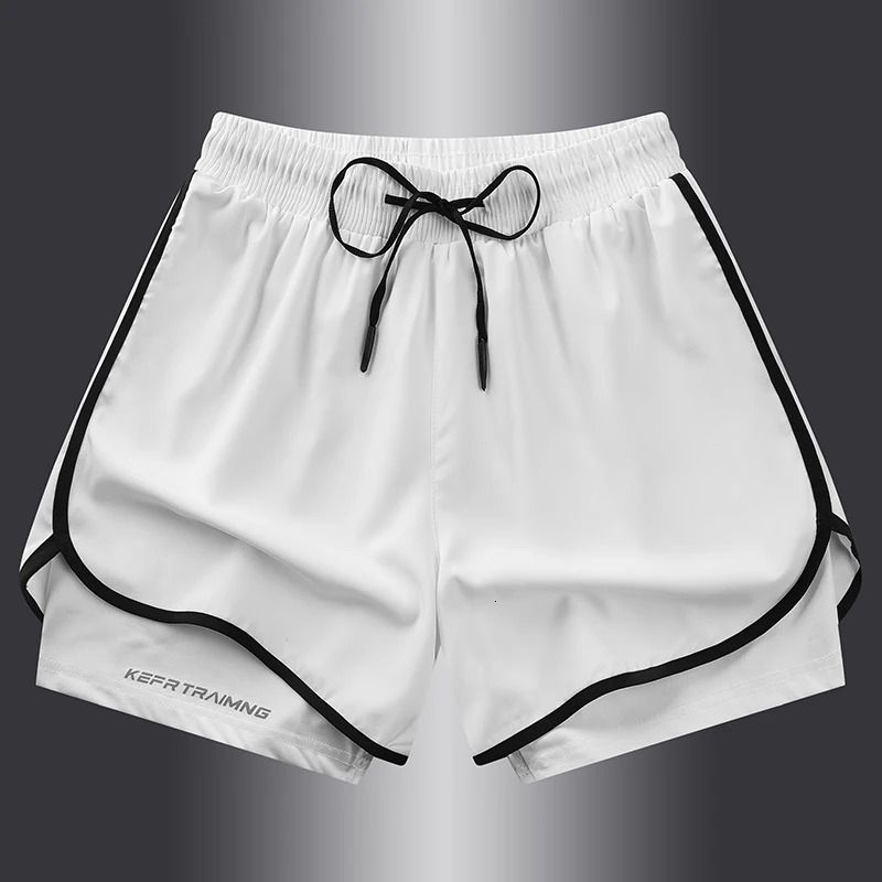 two pieces of summer sports shorts mens and womens quick drying three point running training itness lining American b 260306