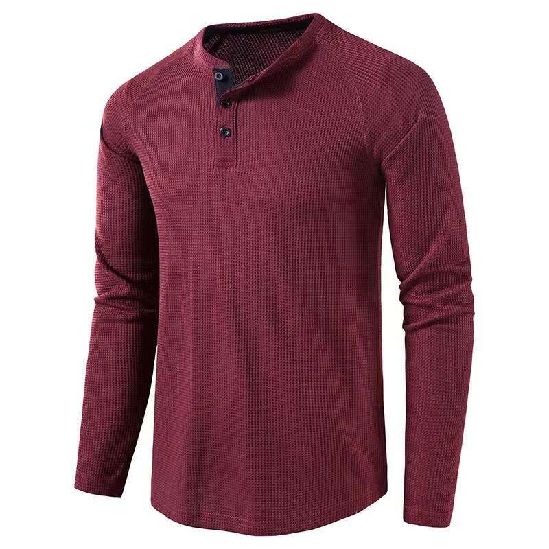 New autumn winter T-shirt, European and American men's solid color long-sleeve base shirt, henley shirt for men