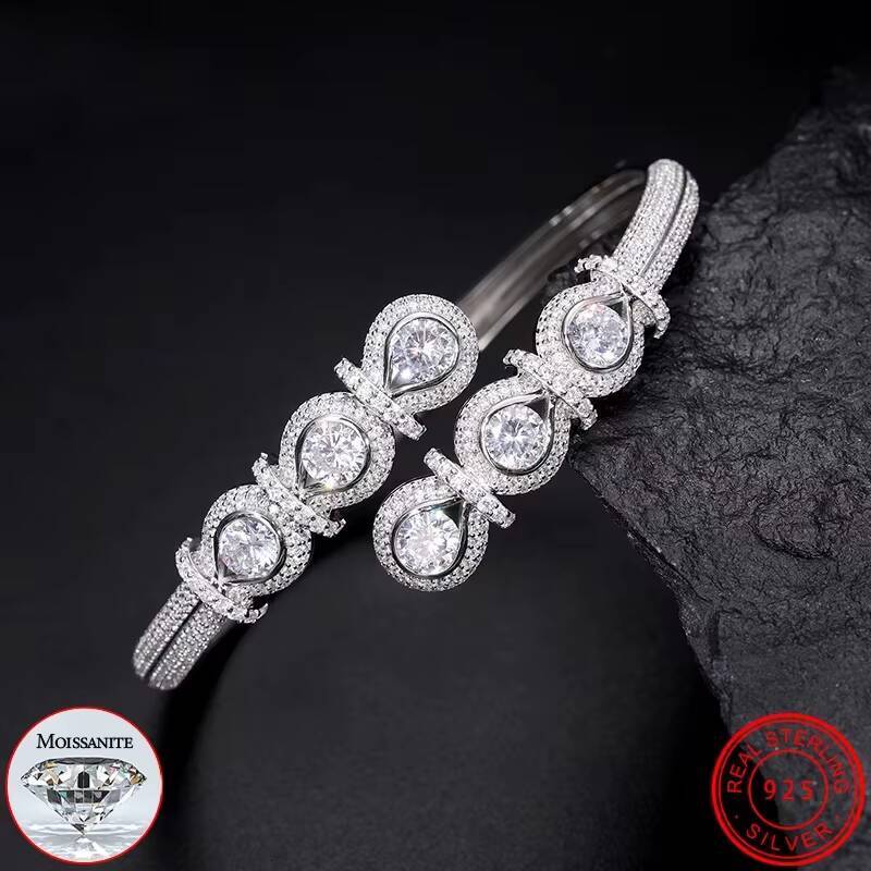 Luxury Round Brilliant Cut Moissanite Diamond fine Bracelet in Gold Plated 925 Sterling Silver for Women Men Hip Hop Jewelry