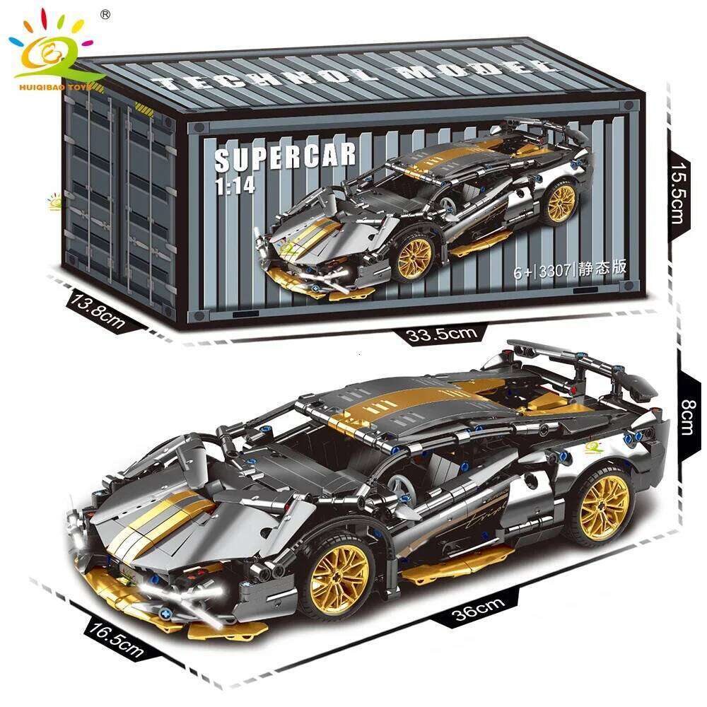 HUIQIBAO 1:14 Racing Car Technical Model Building Blocks MOC Led line Bricks Display box Children City Construction Toy Boy Game Z260306