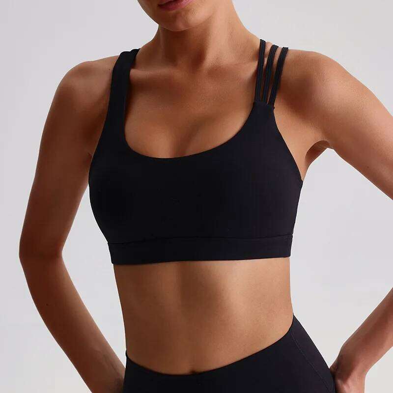 Solid Color Butter Gym Yoga Underwear Women Cross Shoulder Straps Fitness Sport Bra High Push Up Top With Pad 26Y0306