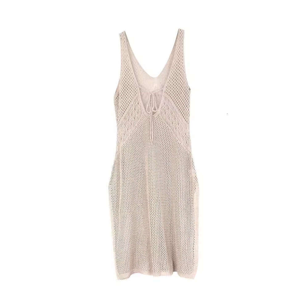 Foreign trade cross-border European American 2026 source manufacturer V-neck sleeveless solid color hollow-out dress for beach vacation spring and sum