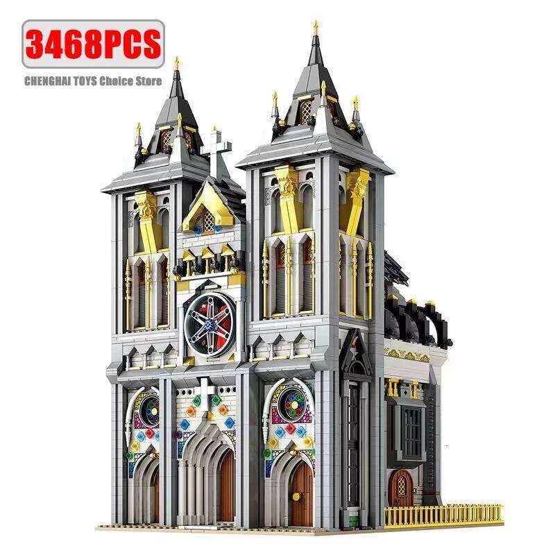 3468PCS Medieval Church Blocks European Street View Building MOC Bricks Model Desktop Decoration Toys For Children Gift Z260306