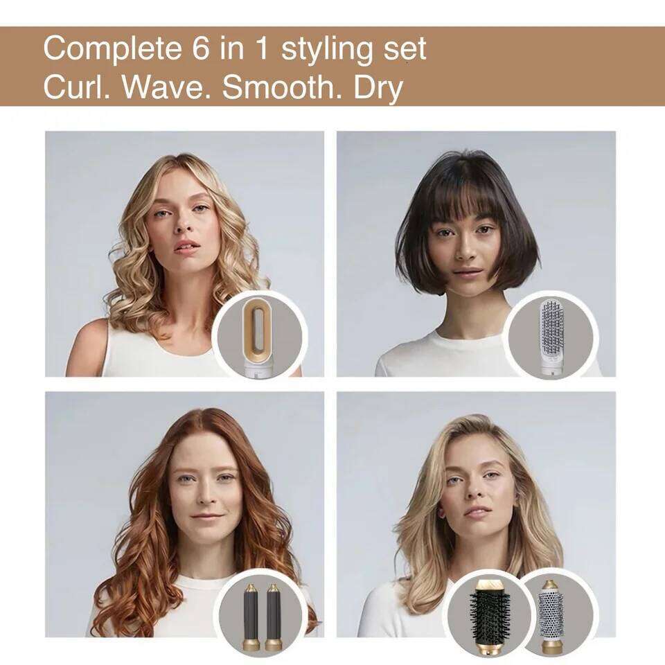 6 in 1 Dryer Detachable Airflow Comb Curler Straightening Brush Heat Control Styler for Smooth Hair 26Y0306
